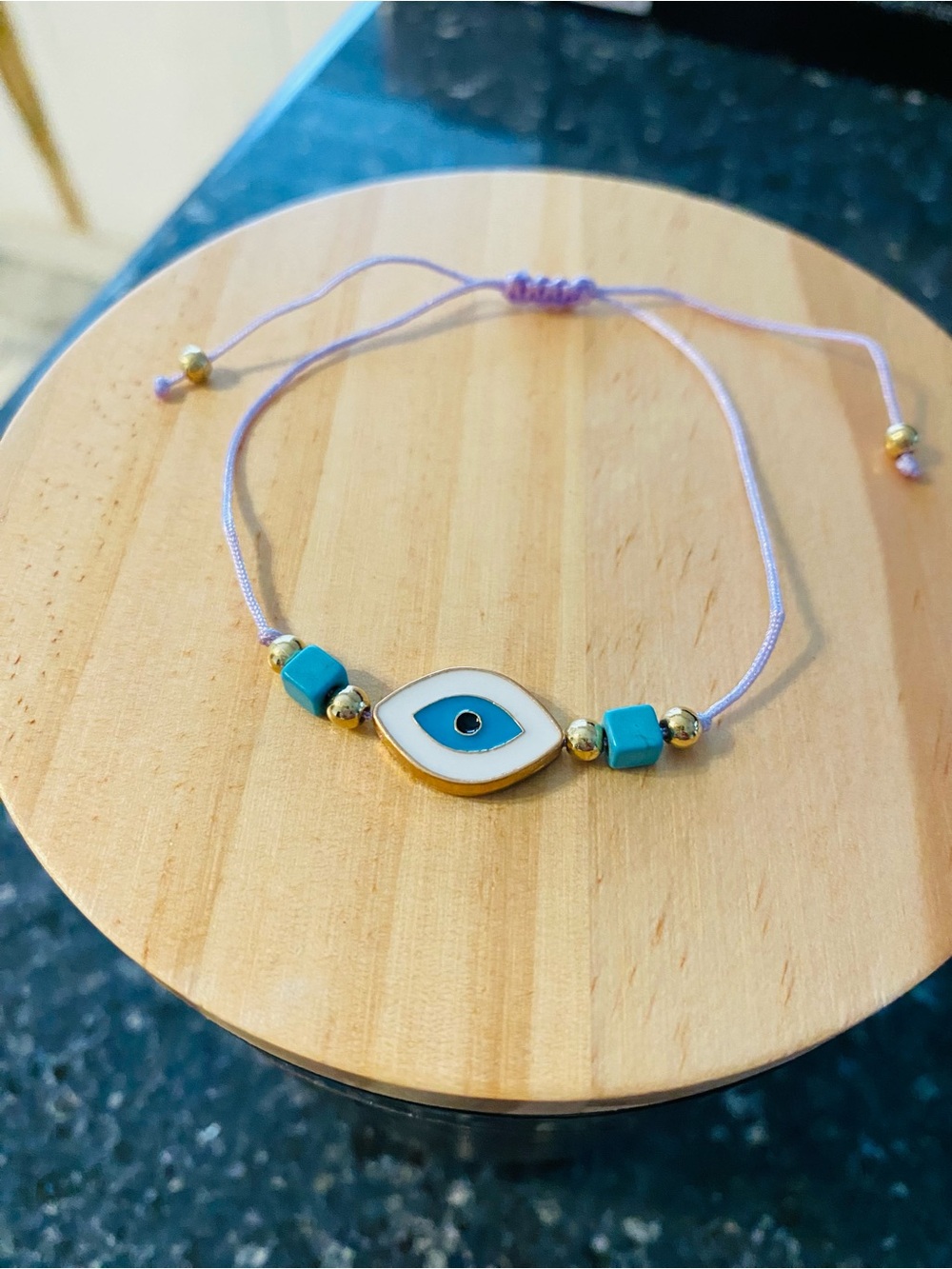 Evil Eye Beaded Bracelet with Turquoise Accents - White and Turquoise
